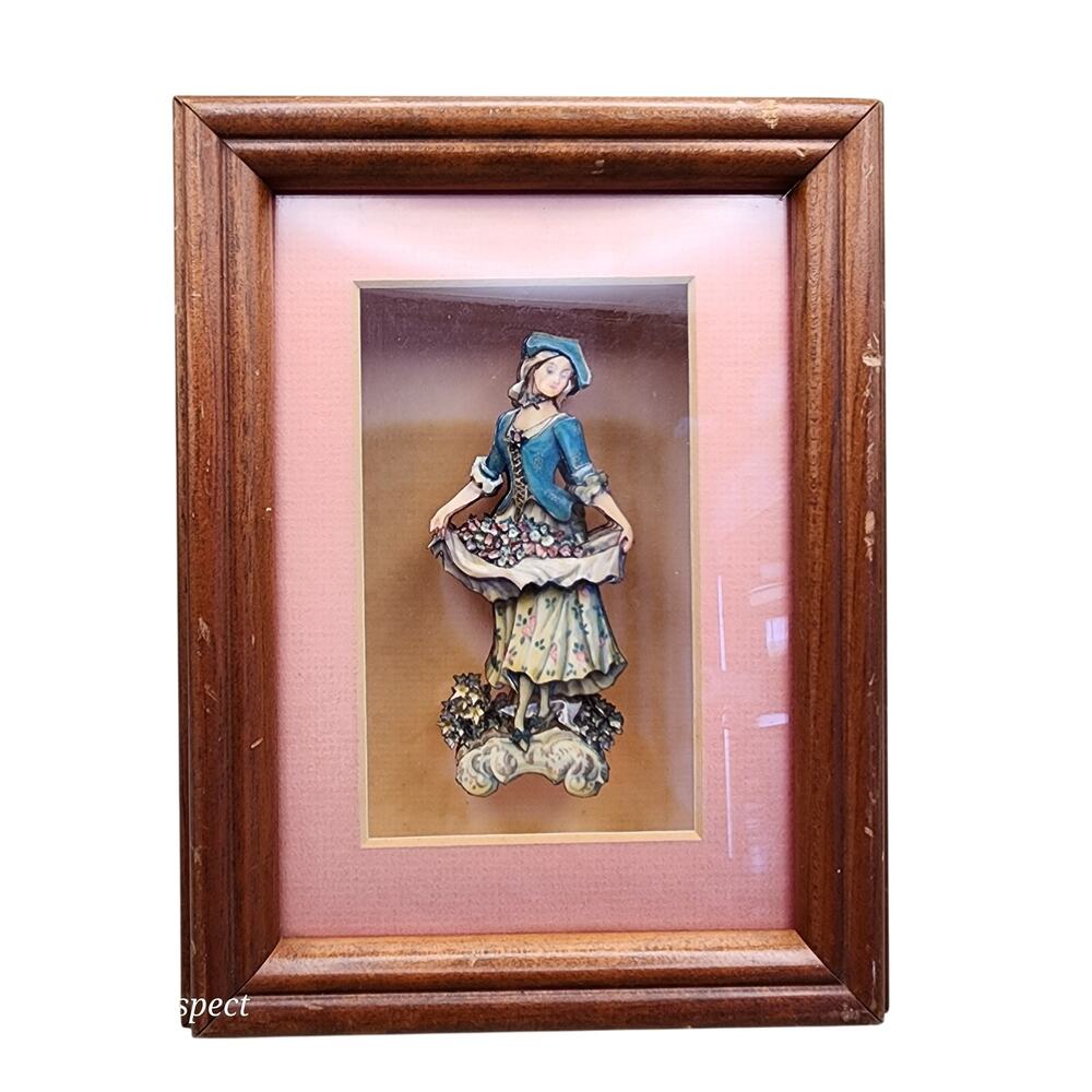 Antique multi-layer shadow box female flower Victorian glass 8 3/4" x 6 3/4"